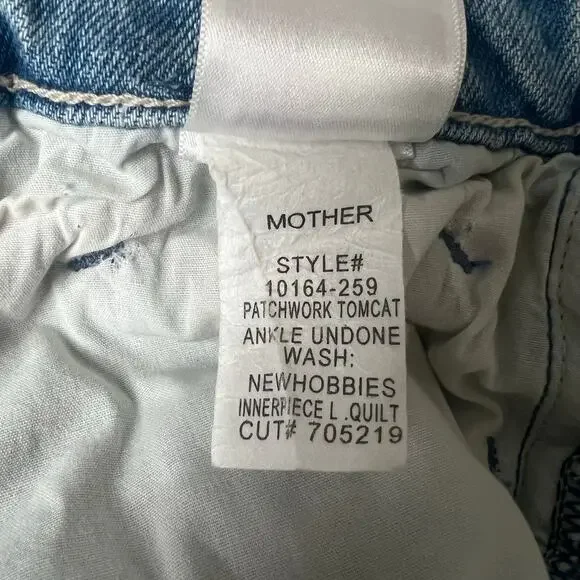 Mother x Carolyn Murphy Distressed Patchwork Tomcat Ankle Undone Jeans Size 27 - Picture 13 of 16